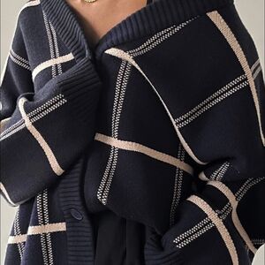 Navy and Cream Plaid Women's Sweater